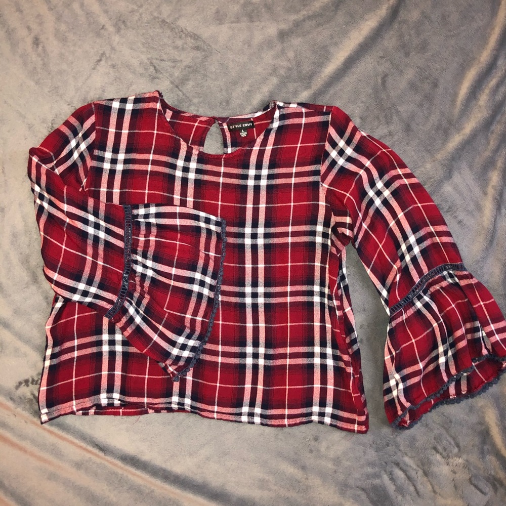 Plaid bell sleeve top